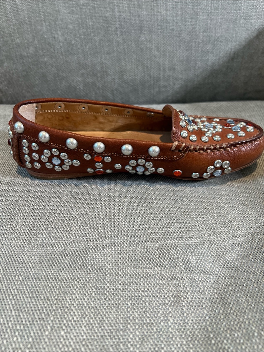 Isabel Marant Brown Studded Leather Loafers with Silver & Red Gems - Picture 4 of 12